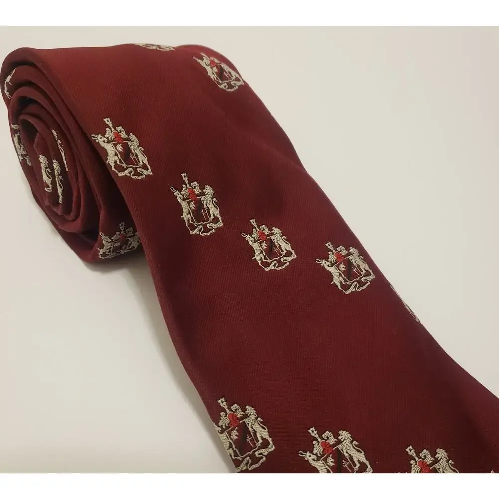 Vintage Embosed Burgunday Tie w/ Coat of Arms Diagonal Feat. Red. 4